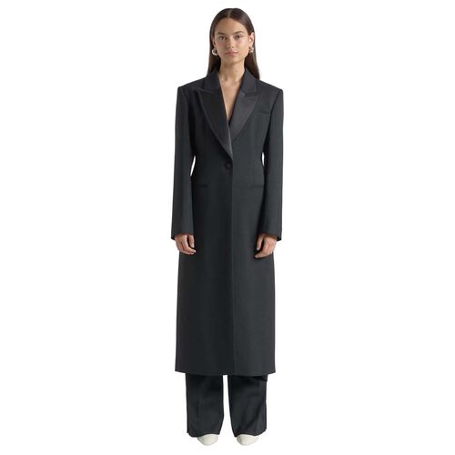 Cue Single Breasted Satin Lapel Coat